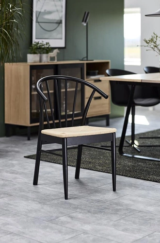Krzesło drewniane Cassandra Actona z podłokietnikami do jadalni boho skandynawskie czarne