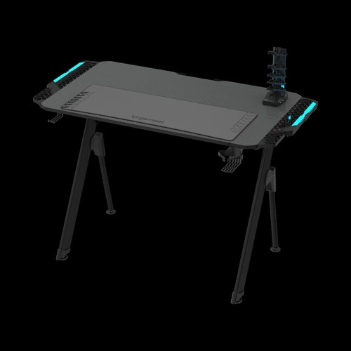 Biurko gamingowe Falcon 1.0 czarne nowoczesne do pracy i grania z uchwytami na akcesoria Intesi