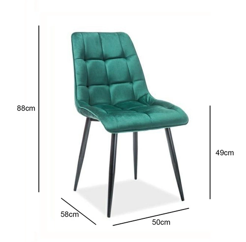 Krzesło do jadalni Plaid Velvet Intesi tapicerowane welur zielony glamour z czarnymi nogami