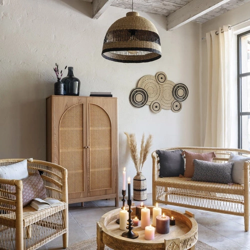 Dekoracja ścienna boho Isaure Atmosphera z juty i metalu 115 cm ozdoba na ścianę do salonu