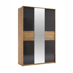 Szafa Matle 3-drzwiowa z lustrem, skandynawska dąb szary do sypialni lub garderoby