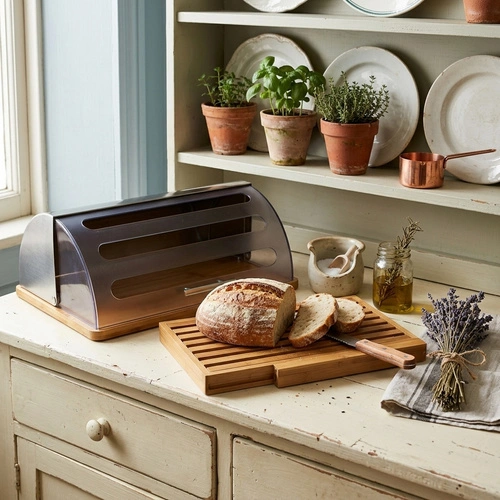 Pojemnik na chleb z bambusa i stali nierdzewnej