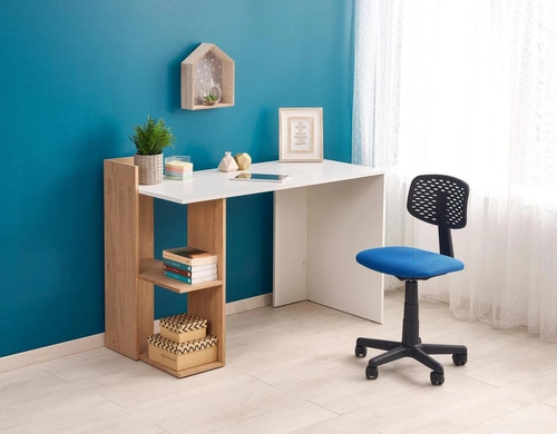 Biurko Garos białe skandynawskie z półkami 122 cm do pracy i nauki Intesi