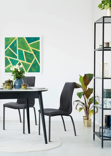Krzesło tapicerowane ekoskóra Asama Actona czarne do jadalni nowoczesne na metalowych nogach