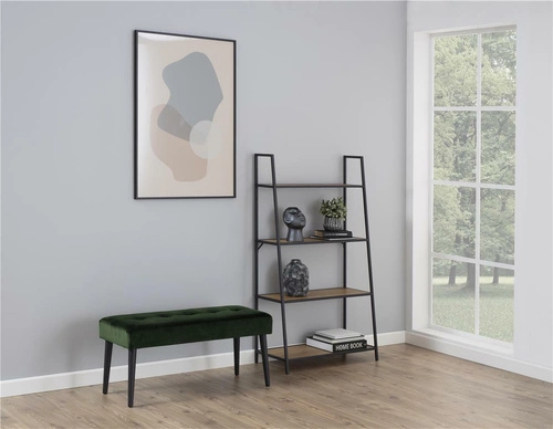 Ławka tapicerowana Glory VIC forest green pikowana do przedpokoju glamour na czarnych nogach