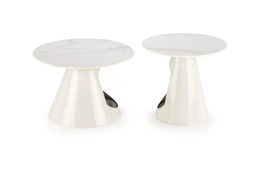 Zestaw 2 okrągłych stolików kawowych Mae biały marmur nowoczesny do salonu z legowiskiem