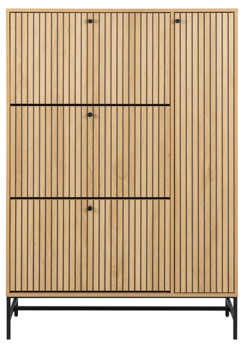 Szafka na buty Albany Actona szeroka dąb naturalny z ryflowanym frontem loftowa wysoka