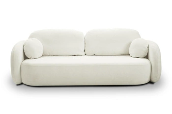 Sofa rozkładana Salby biała z funkcją spania i pojemnikiem do salonu 3-osobowa