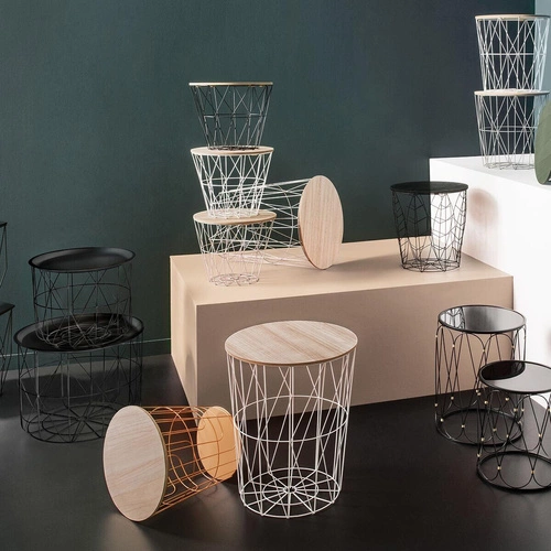 Stolik kawowy Kumi okrągły biały z naturalnym blatem skandynawski wysoki do salonu Atmosphera