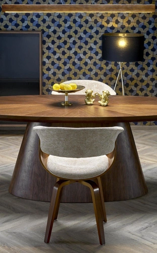 Stół owalny Maryse 220 cm nowoczesny do jadalni orzechowy na jednej nodze Intesi