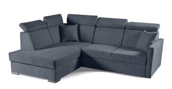 Narożnik z funkcją spania Mils XL lewostronny nowoczesny do salonu szary granatowy
