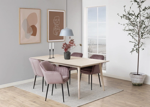 Krzesło do jadalni Emilia tapicerowane welur dusty rose z podłokietnikami glamour Actona