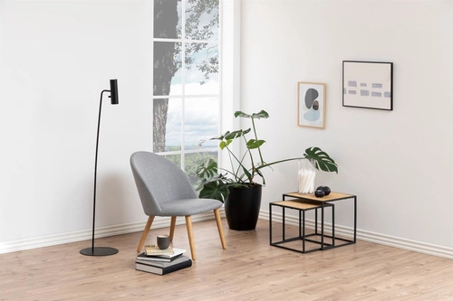 Krzesło do jadalni Manley Actona tapicerowane welur niebieskie muszelka na dębowych nogach