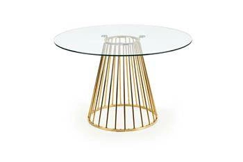 Stół okrągły szklany Dabro 120 cm na jednej nodze złoty nowoczesny do jadalni i salonu Intesi