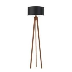 Lampa stojąca do salonu Miami czarna abażur glamour trójnóg drewniana mahoniowa personalizowana