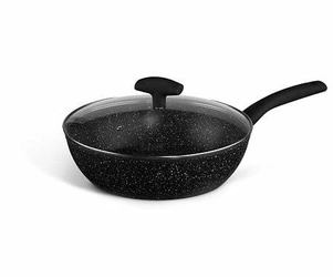 Patelnia aluminiowa z pokrywką kuta 28    cm czarna