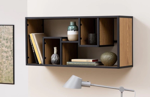 Nowoczesna półka ścienna na książki Seaford III dąb/czarny loftowa 95 cm Actona