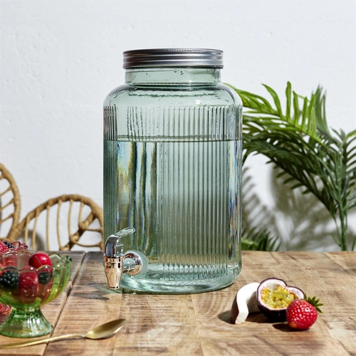 Szklany słój do napojów 5l Intesi nowoczesny zielony z kranikiem na lemoniadę do kuchni