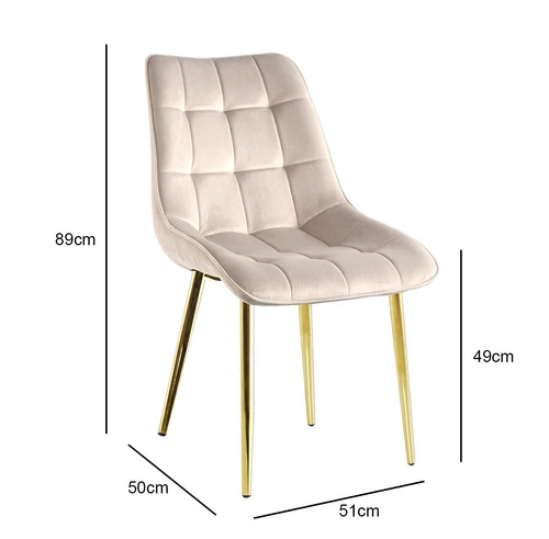 Krzesło tapicerowane welurowe Poly Intesi beżowe na złotych nogach do jadalni i salonu