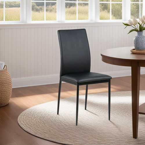 Krzesło tapicerowane do jadalni Demina Actona czarne ekoskóra nowoczesne na metalowych nogach