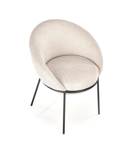 Krzesło tapicerowane Eggy Intesi beżowe do jadalni i salonu z podłokietnikami na czarnych nogach