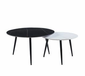 Zestaw 2 okrągłych stolików kawowych Tifa marmurowych do salonu nowoczesny loft 80 i 60 cm