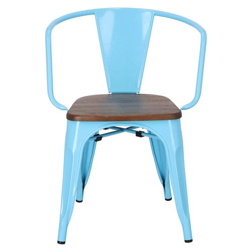 Krzesło do jadalni Paris Arms Wood D2.DESIGN niebieskie metalowe z drewnianym siedziskiem