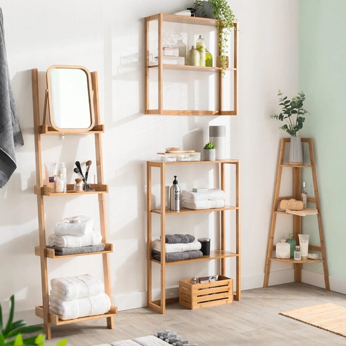 Regał narożny bambusowy 3 półki 5five simply smart skandynawski do salonu na książki