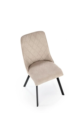 Krzesło tapicerowane Fenri beżowe do jadalni i salonu nowoczesne pikowane na czarnych nogach
