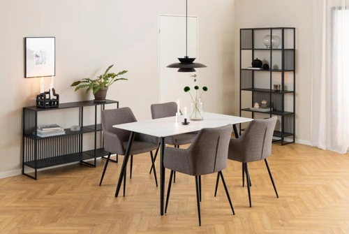 Krzesło do jadalni tapicerowane Lizzy Actona z podłokietnikami szare nowoczesne kubełkowe