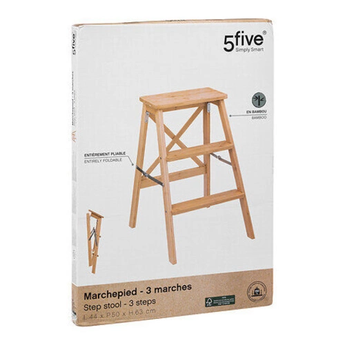Taboret drewniany Bambou 3-stopniowy rozkładany do kuchni skandynawski 5five simply smart