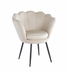 Krzesło tapicerowane muszelka Fiona VIC welurowe beżowe z podłokietnikami do salonu glamour Intesi