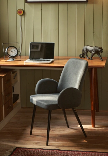 Krzesło tapicerowane Labby szare ciemne z podłokietnikami do jadalni i salonu loftowe Intesi