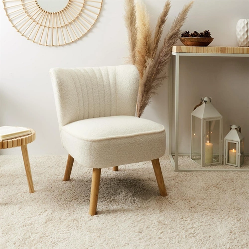 Fotel kubełkowy Erika biały boucle do salonu skandynawski wygodny Intesi