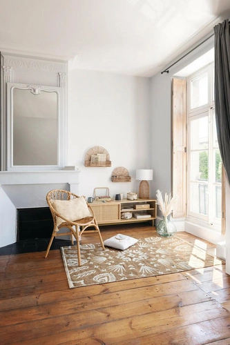 Szafka RTV drewniana Rayo 140 cm boho rattanowa z półkami stojąca do salonu Atmosphera