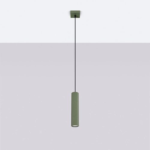 Lampa wisząca Karbon 1 zielona oliwkowa regulowana tuba do salonu i nad wyspę