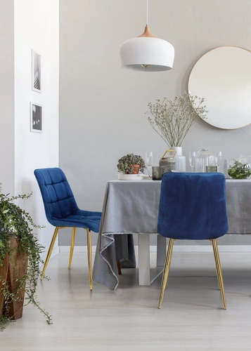 Krzesło do jadalni Plaid Intesi tapicerowane welurowe granatowe nowoczesne czarne nogi
