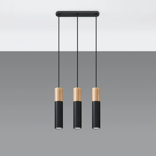 Lampa wisząca PABLO 3L czarna drewniana nowoczesna nad stół do salonu lub kuchni