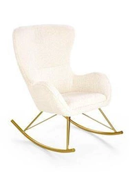 Fotel bujany Fadil do salonu kremowy boucle glamour na złotych nogach łatwoczyszczący