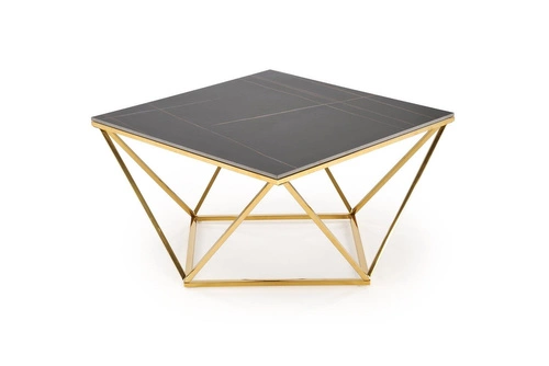 Stolik kawowy Artus kwadratowy czarny marmur i złoty nowoczesny glamour do salonu 80x80 cm
