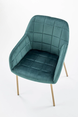 Krzesło do jadalni Minnesota zielone tapicerowane welur z podłokietnikami na złotych nogach