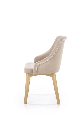 Krzesło tapicerowane welurowe Alain Intesi do jadalni i salonu beżowe z podłokietnikami