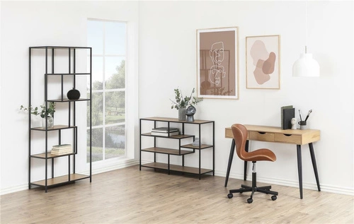 Regał metalowy Seaford V czarny industrialny na książki i dekoracje do salonu Actona 114 cm