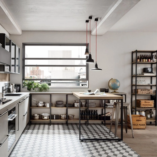 Hoker Paris 66 cm żółty metalowy bez oparcia industrialny do wyspy kuchennej inspirowany Tolix