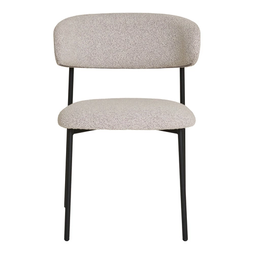Krzesło tapicerowane Mira boucle piaskowe do jadalni i salonu na czarnych metalowych nogach