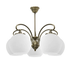 Lampa wisząca Orbit szklana klasyczna 5-punktowa do salonu i sypialni miedziana