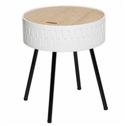 Stolik kawowy Shiro biały okrągły skandynawski z drewna ze schowkiem do salonu Atmosphera