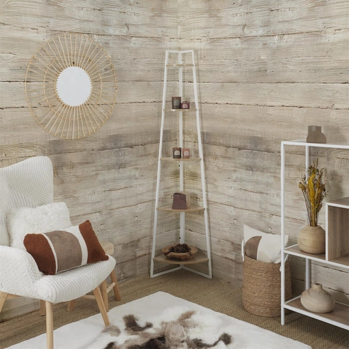 Regał narożny na książki do salonu Corner 180 cm biały loftowy z 5 półkami Intesi