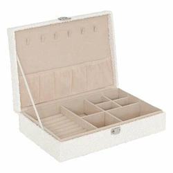 Biała szkatułka dekoracyjna na biżuterię Loe boucle do sypialni glamour 28x19 cm Atmosphera