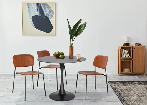 Stół okrągły do jadalni Simplet Skinny Premium Stone czarny marmur nowoczesny na jednej nodze 90 cm